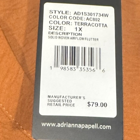 ADRIANNA PAPELL Terracotta Flutter Sleeve Blouse NWT 1X - Picture 5 of 12